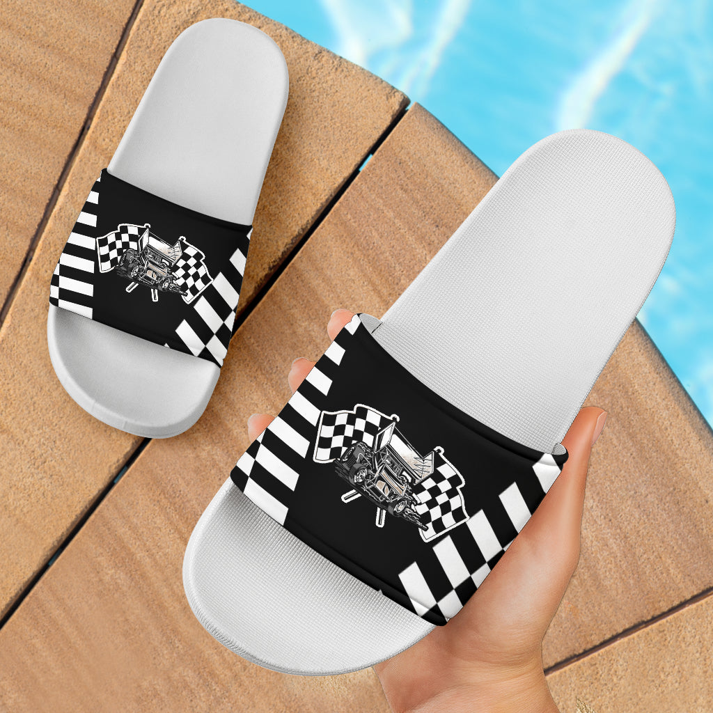 Sprint Car Racing Slide Sandals White V1