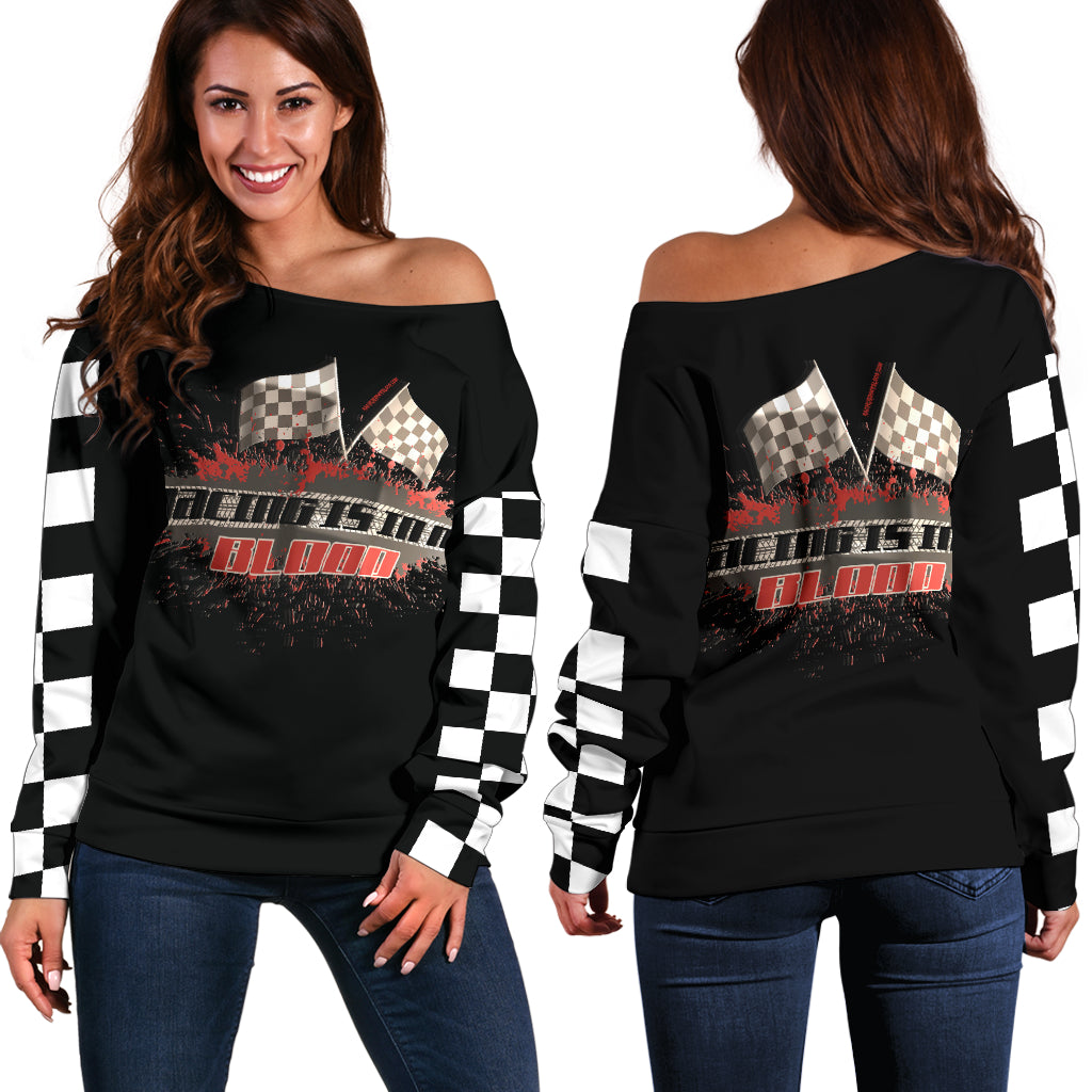 Racing Is In My Blood Off Shoulder Sweater NBlack