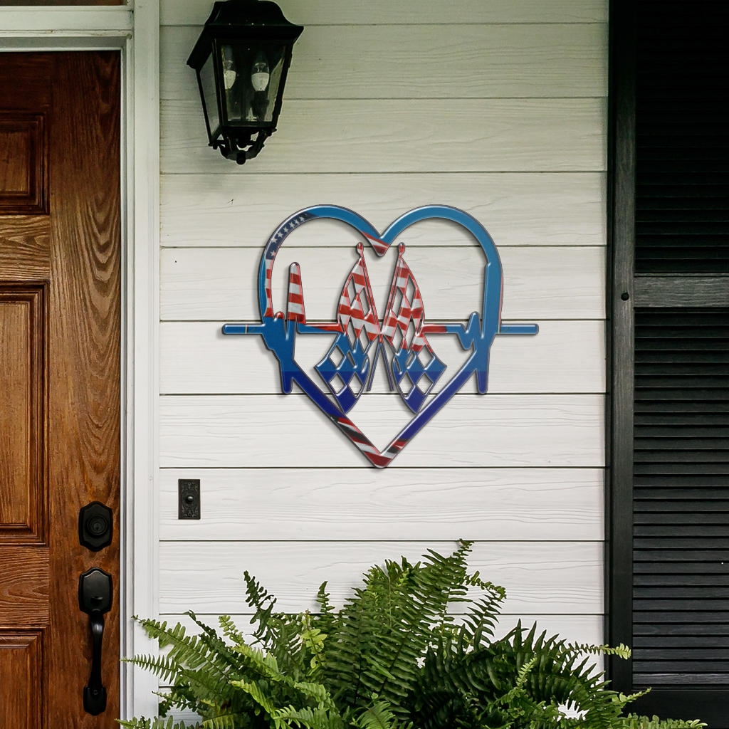 Racing Heartbeat USA Metal Sign
