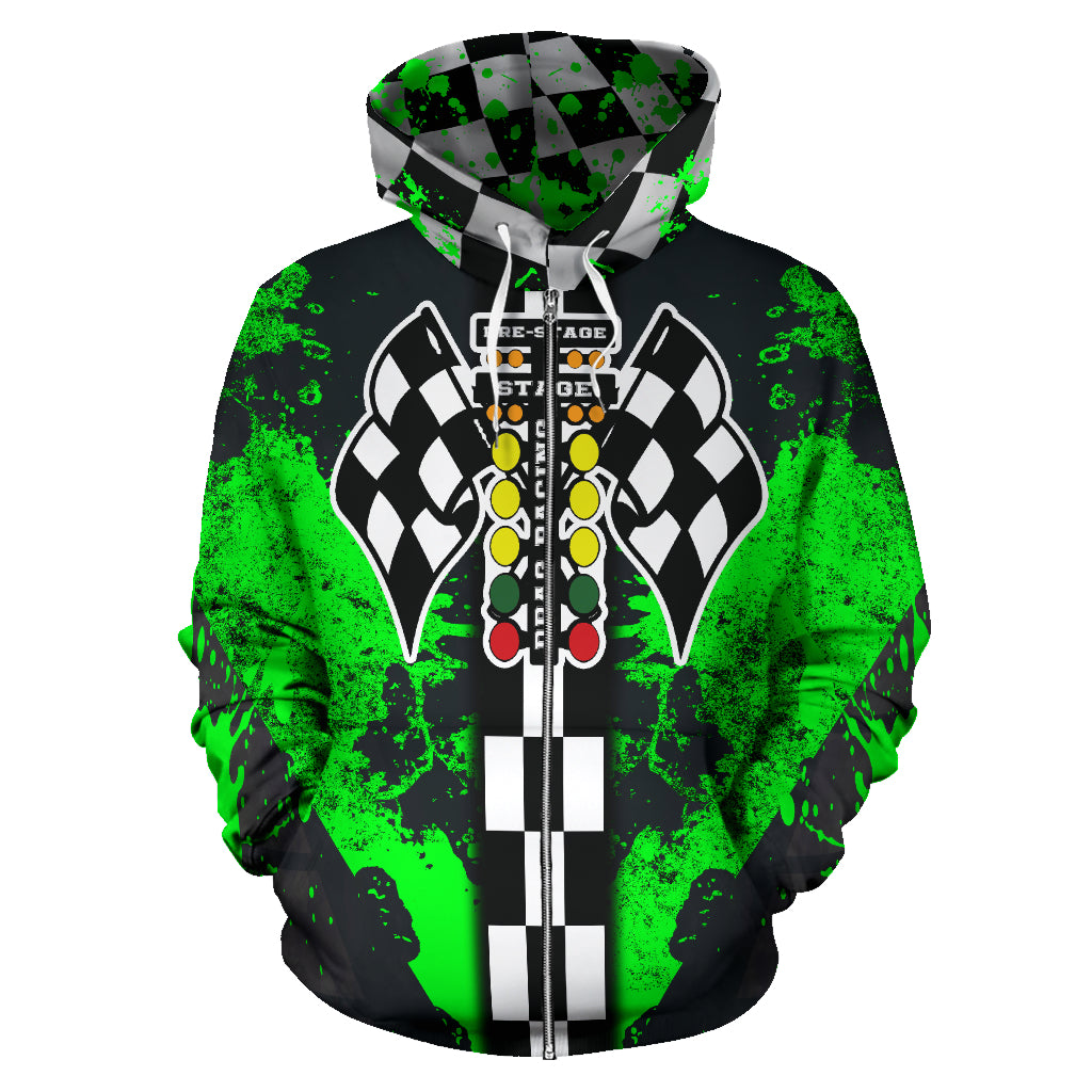 Drag Racing All Over Print Zip Up Hoodie Pistachio