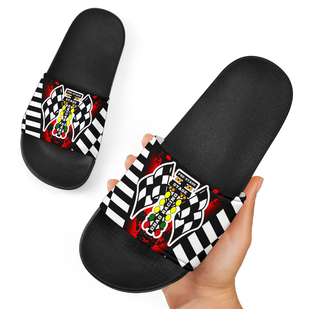 Drag Racing Flag Slide Sandals Black