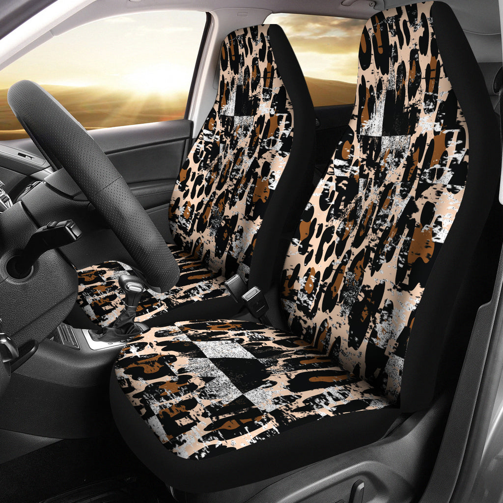 cheetah print car seat and stroller set Racing checkered Leopard Seat Covers (Set of 2)