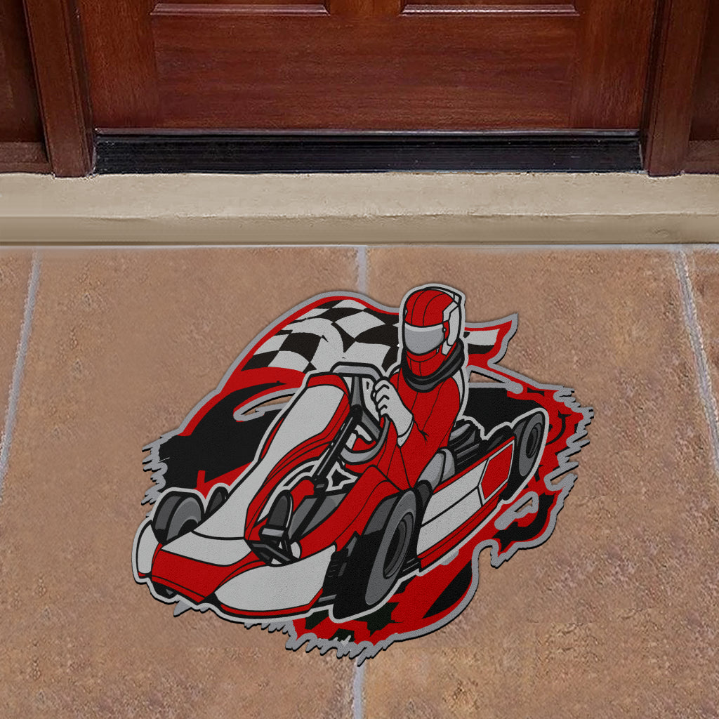 Custom shaped kart racing door mat