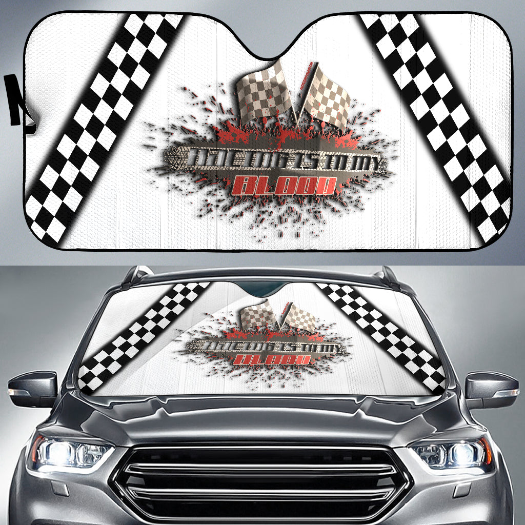 Racing Is In My Blood Windshield Sun Shade White