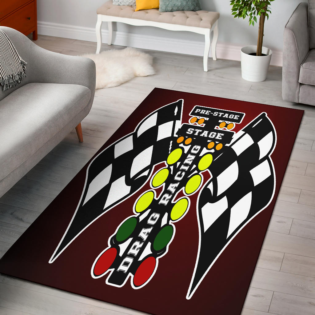 Drag Racing Maroon Flag Rug