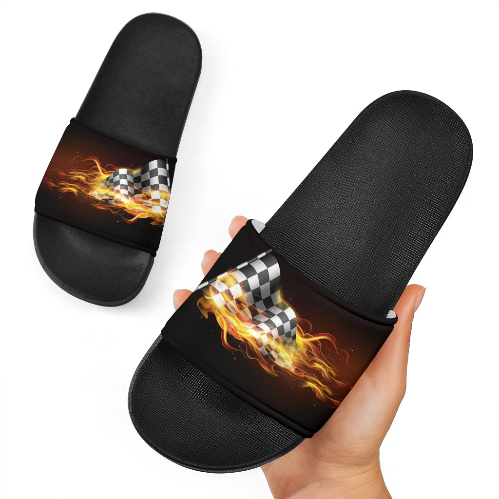 racing checkered flag slide sandals