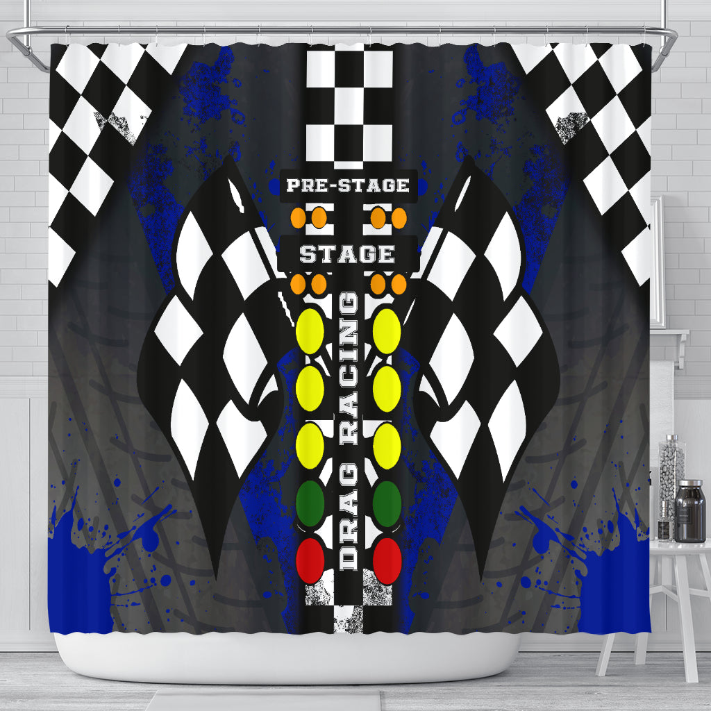 Drag Racing Shower Curtain Blue