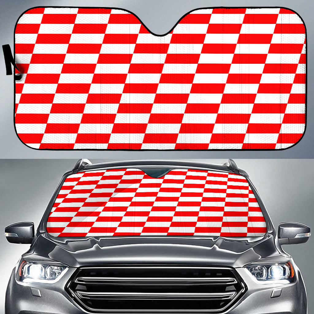 Racing Checkered Flag Windshield Sun Shade Red