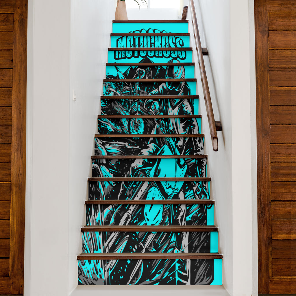 Motocross Stair Stickers Carolina Blue (Set of 13)