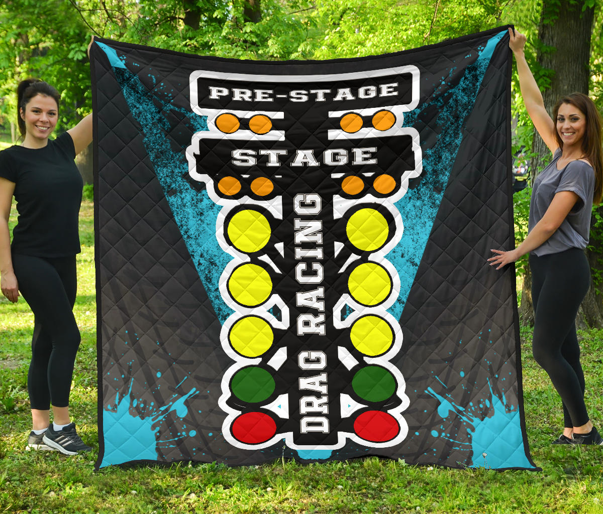Drag Racing Premium Quilt Carolina Blue