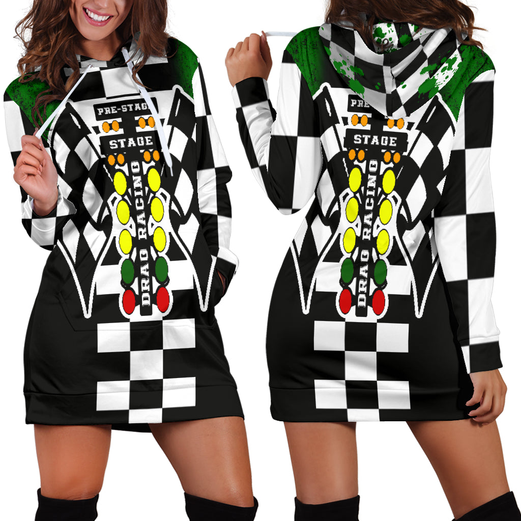 Drag Racing Hoodie Dress Green