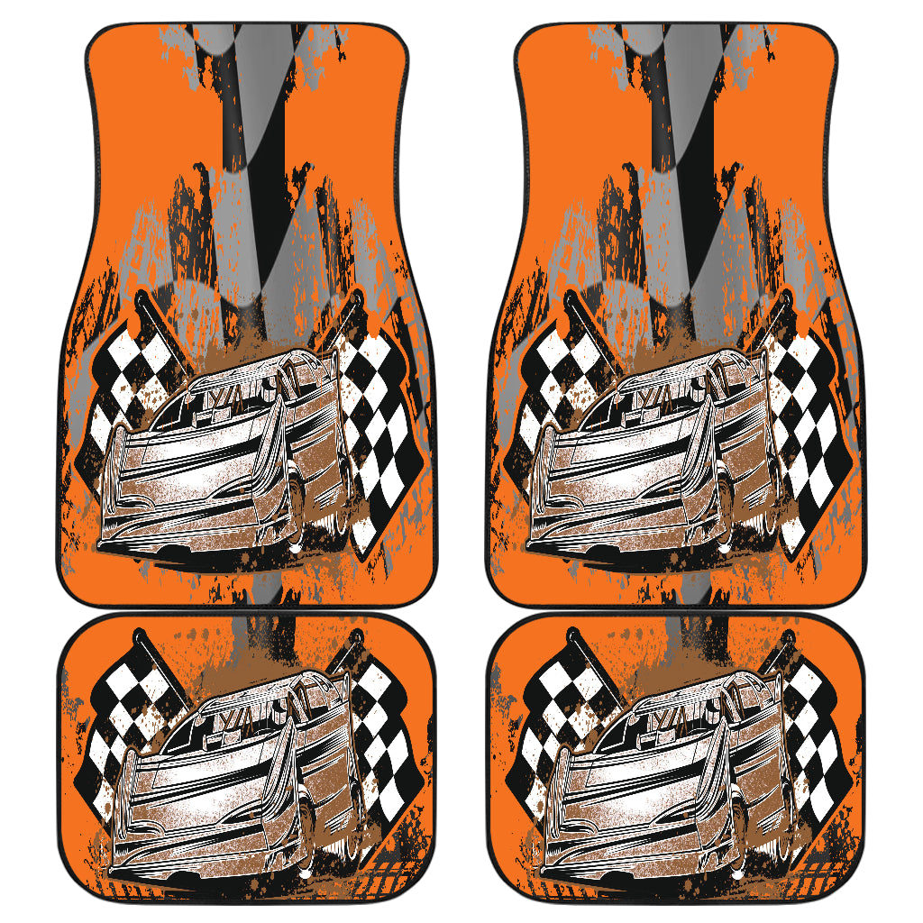 Dirt Racing Late Model Orange Car Mats (Set Of 4)