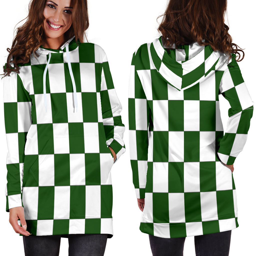 Racing Checkered Flag Hoodie Dress Green