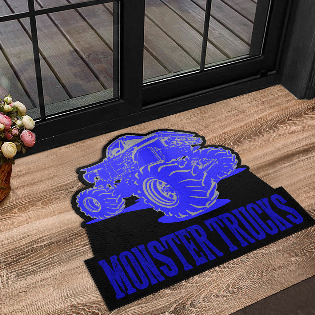 Custom Shaped Monster Trucks Door Mat Blue