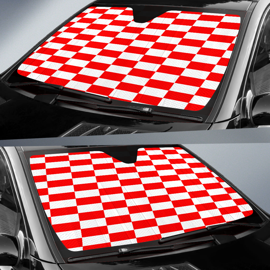 Racing Checkered Flag Windshield Sun Shade Red