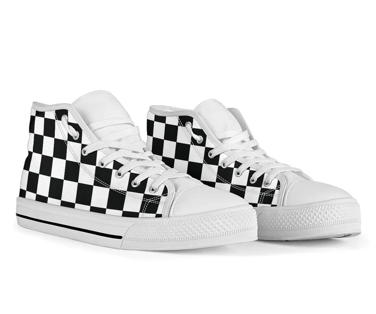 Racing checkered flag high top shoes