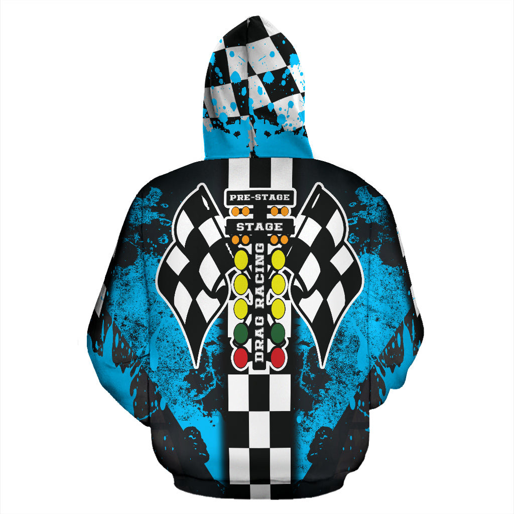 Drag Racing All Over Print Zip Up Hoodie Carolina Blue