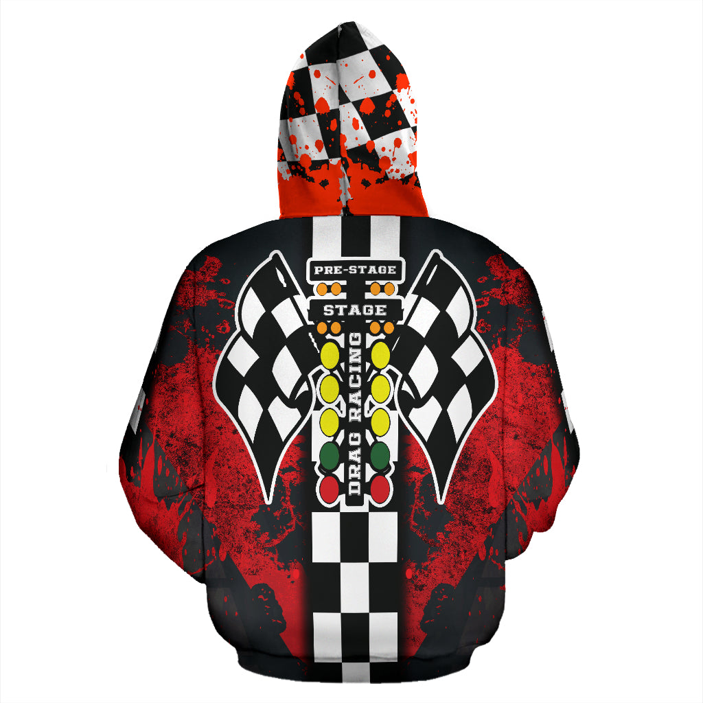 Drag Racing All Over Print Zip Up Hoodie Red