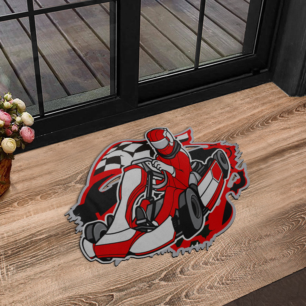 Custom shaped kart racing door mat