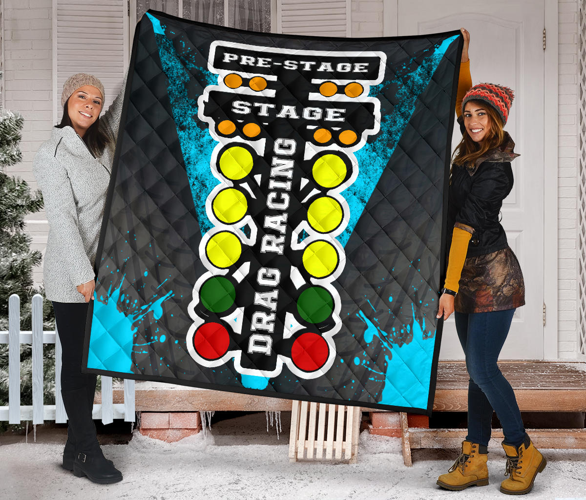 Drag Racing Premium Quilt Carolina Blue