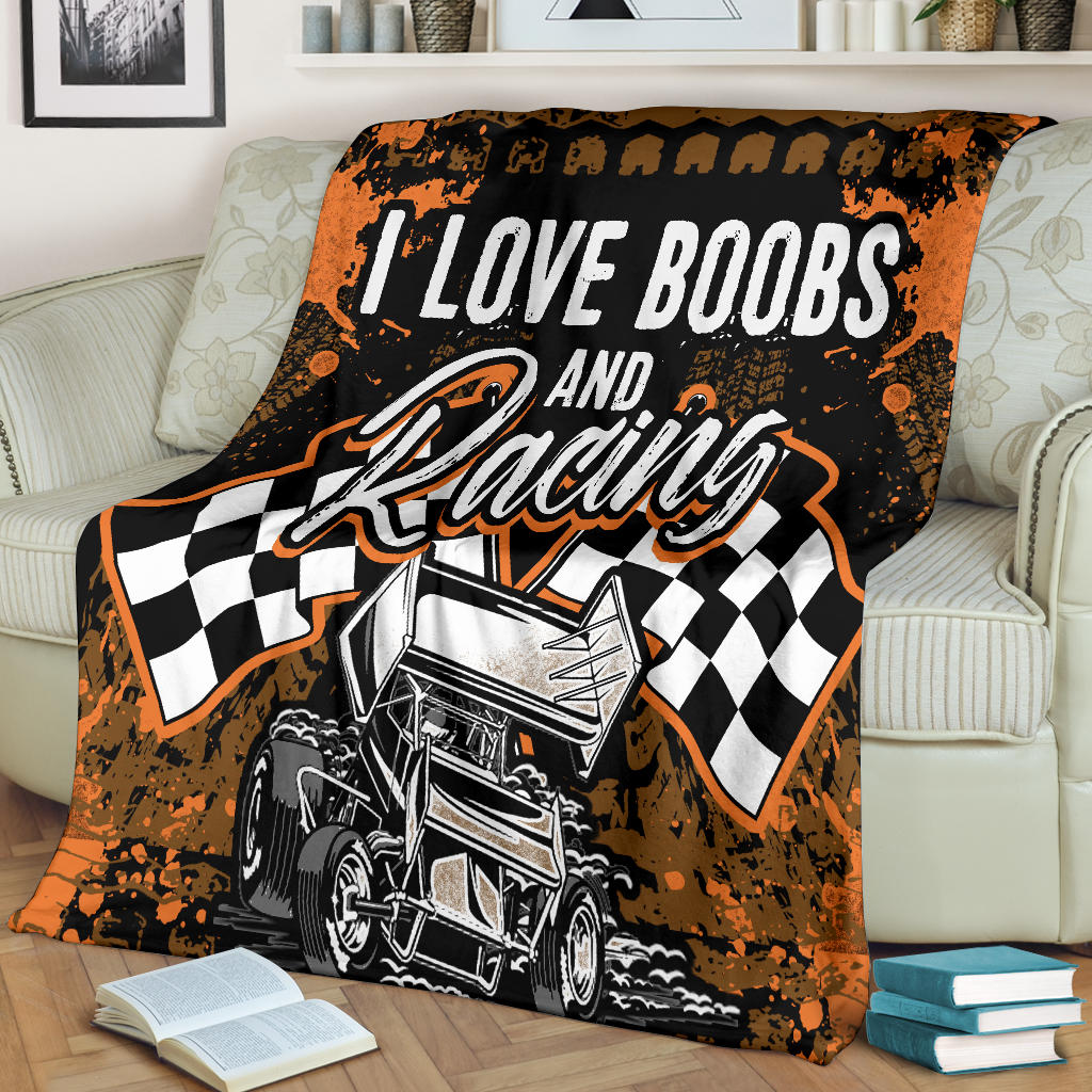 I Love Boobs And Sprint Car Racing Blanket