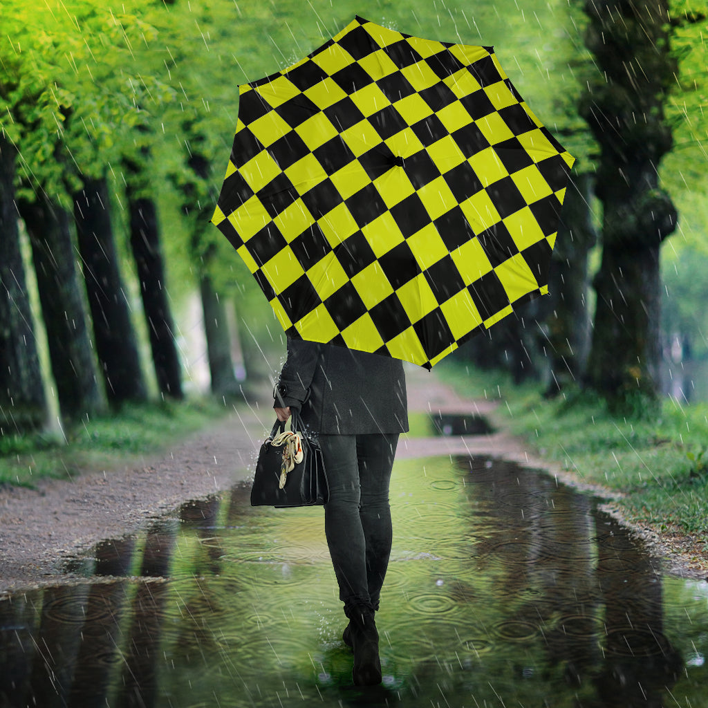 Racing Checkered Flag Umbrella Yellow