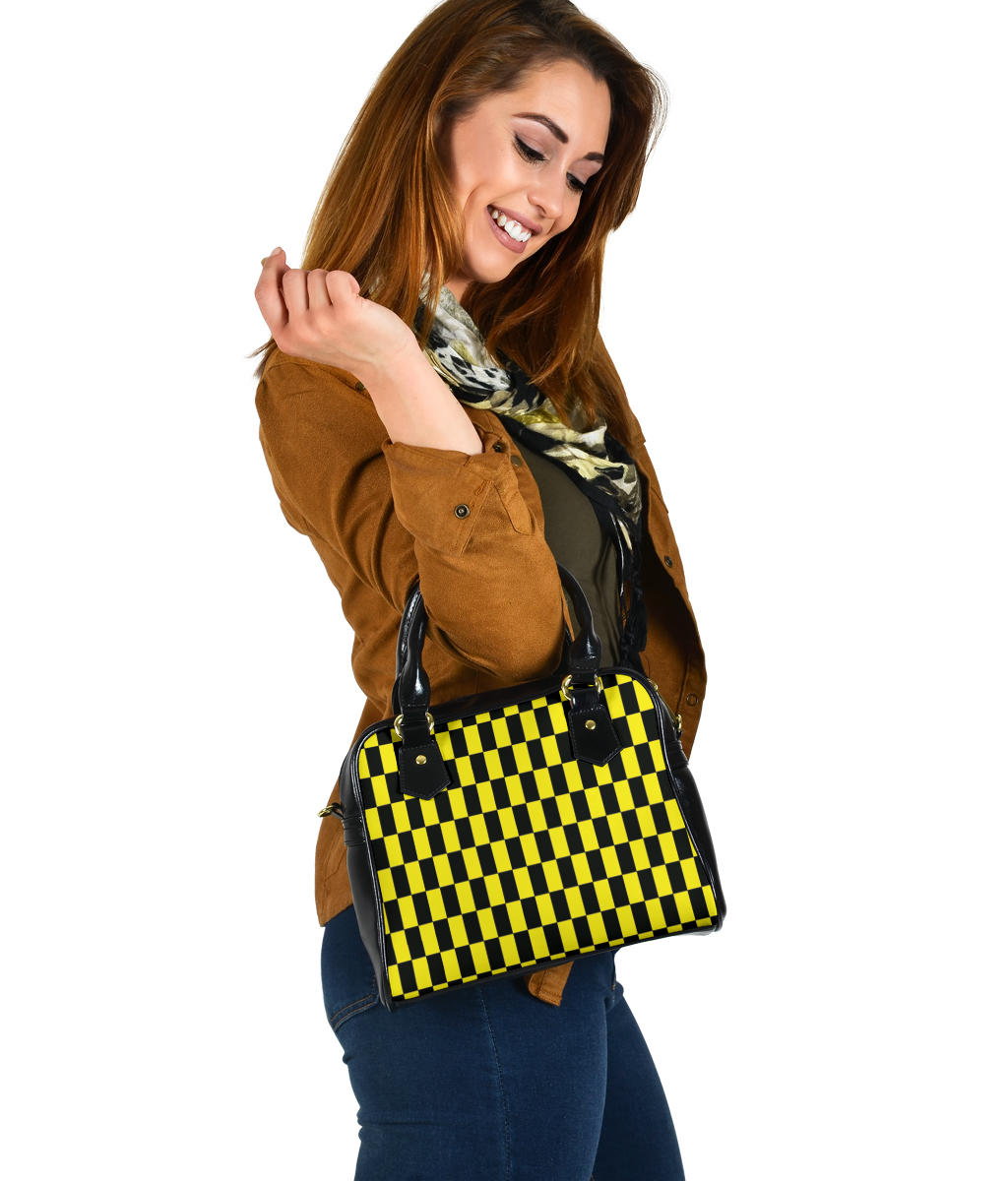 Racing Yellow Checkered Flag Shoulder Handbag