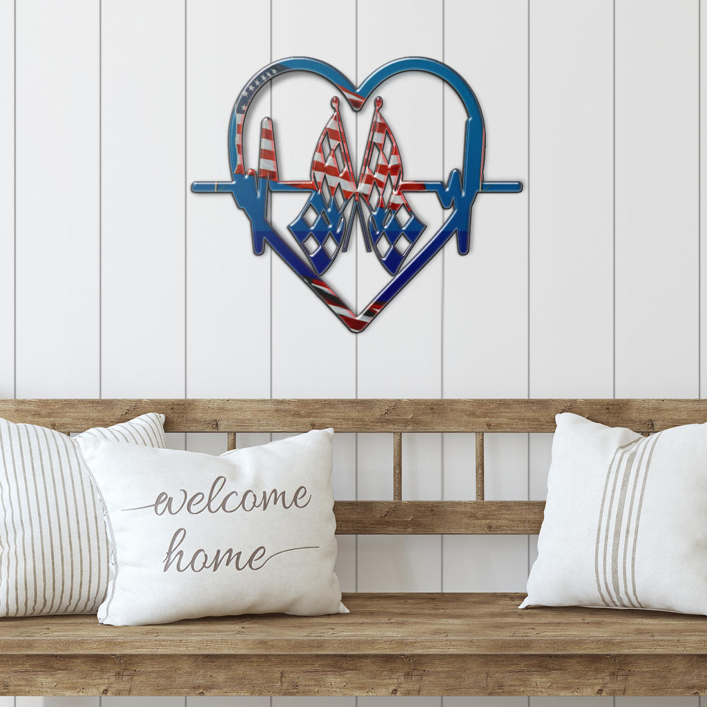 Racing Heartbeat USA Metal Sign