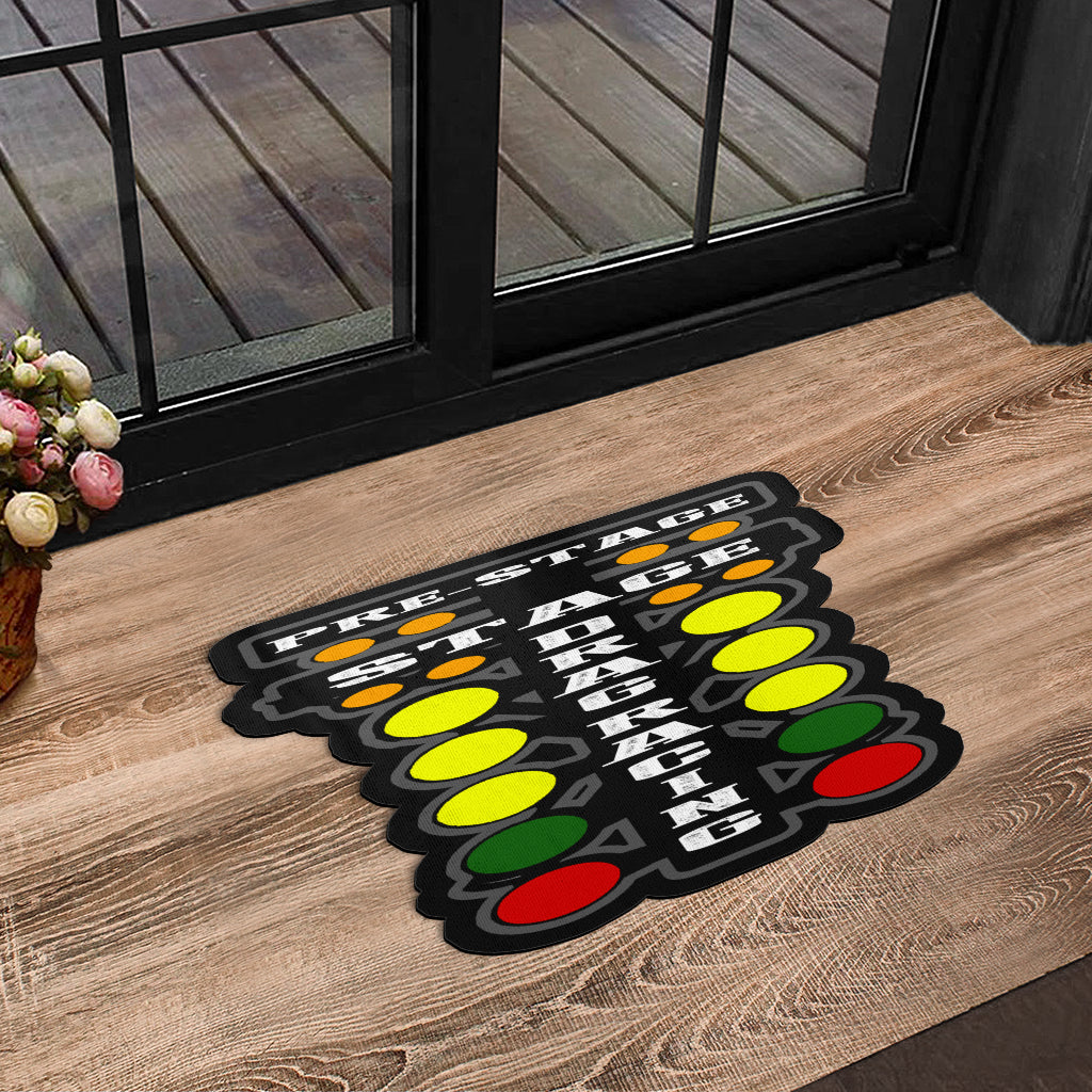 Custom shaped drag racing door mat