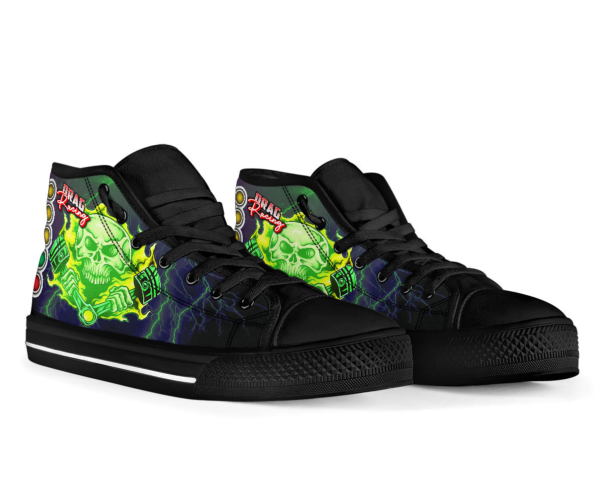 Drag Racing Skull Thunder High Top Shoes