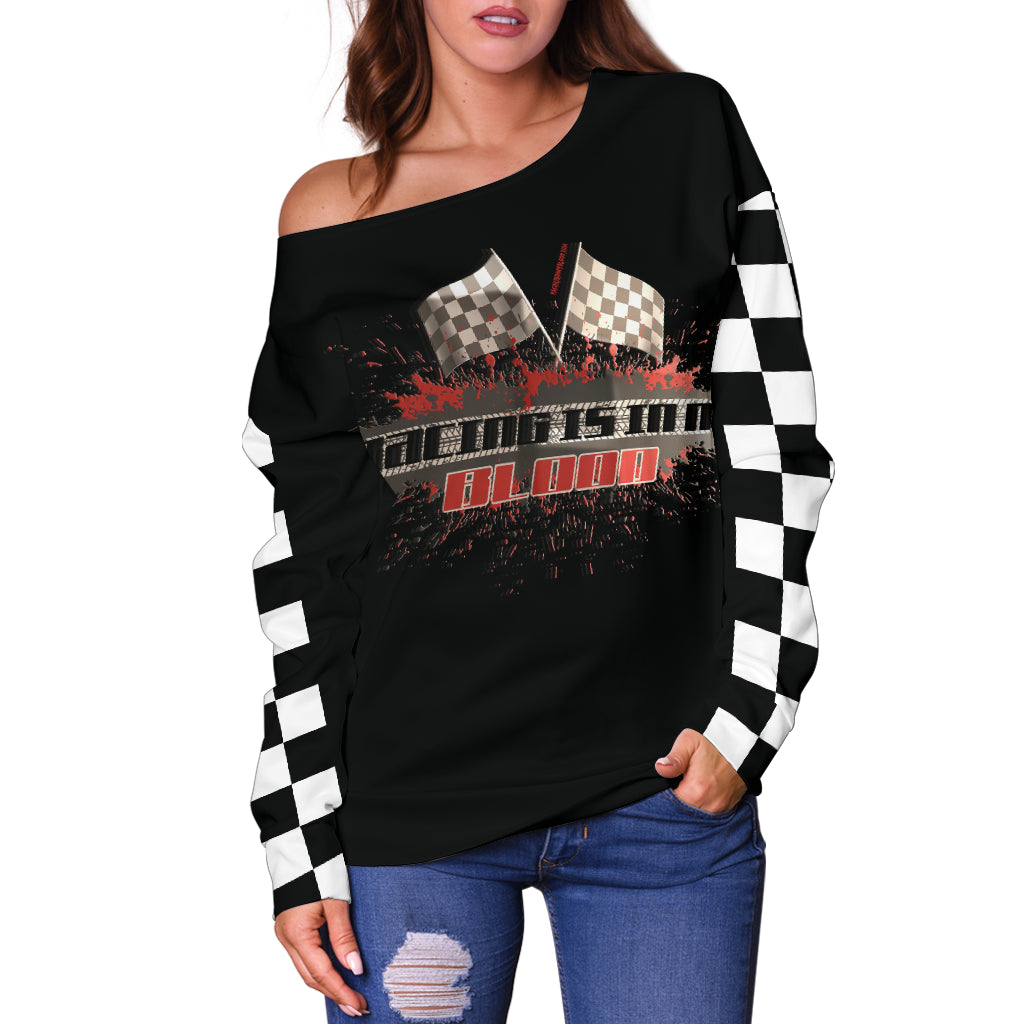 Racing Is In My Blood Off Shoulder Sweater NBlack