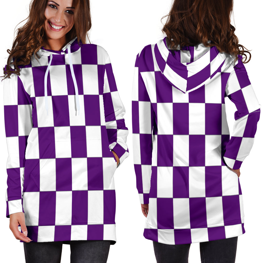 Racing Checkered Flag Hoodie Dress Purple