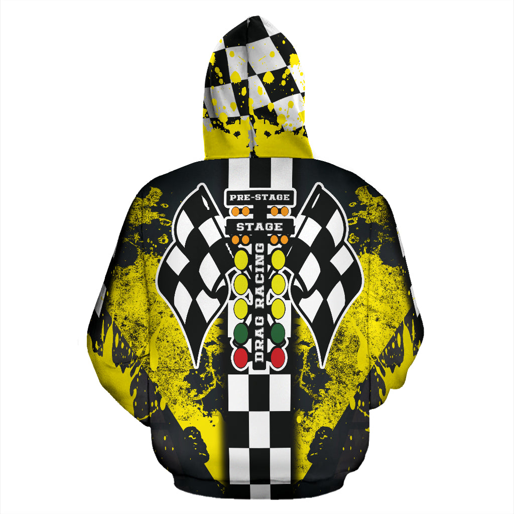 Drag Racing All Over Print Zip Up Hoodie Yellow
