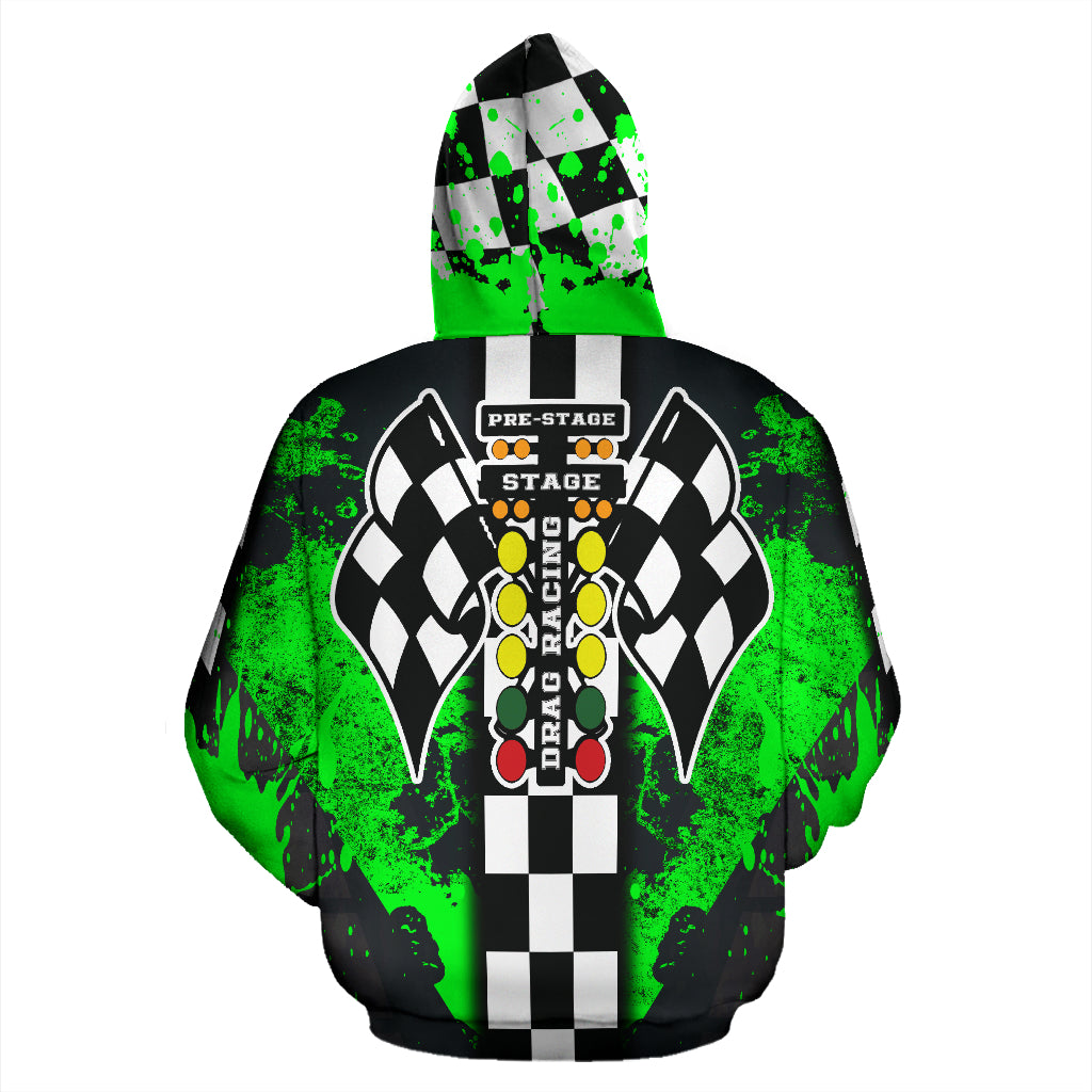 Drag Racing All Over Print Zip Up Hoodie Pistachio