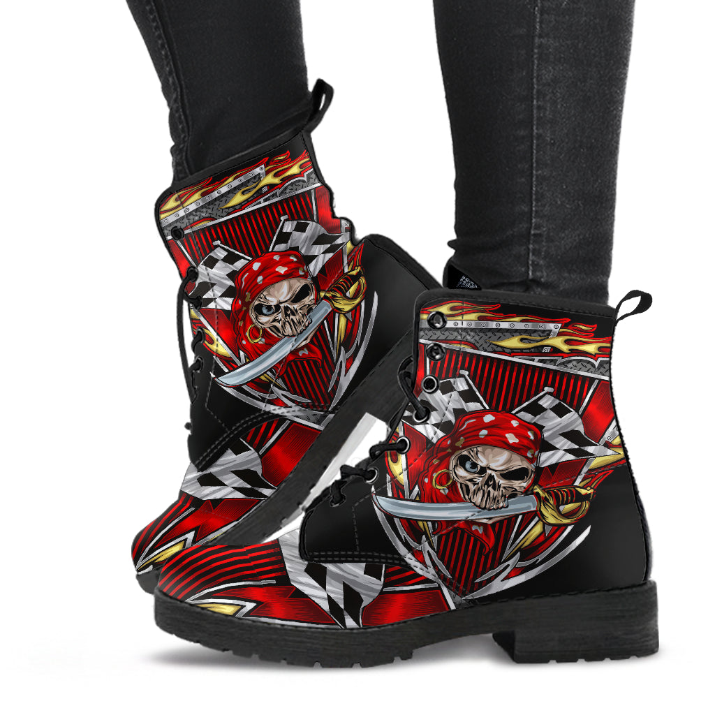 Racing Checkered Skull Boots