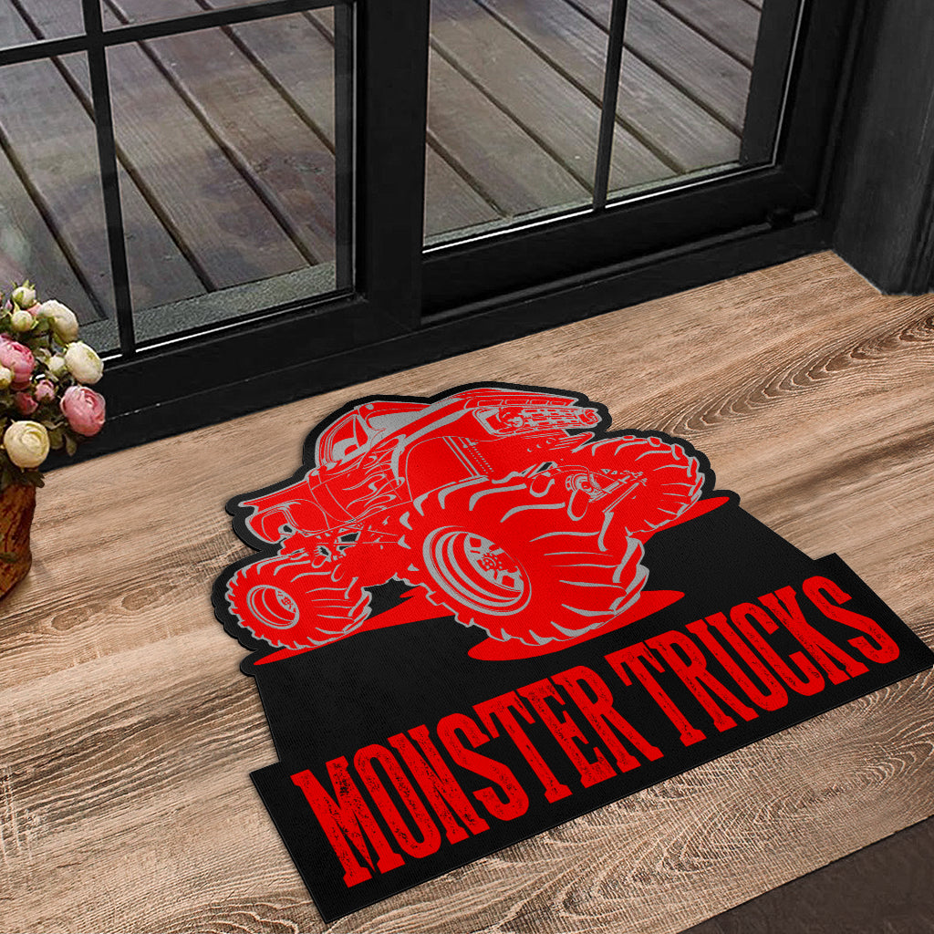 Custom Shaped Monster Trucks Door Mat Red