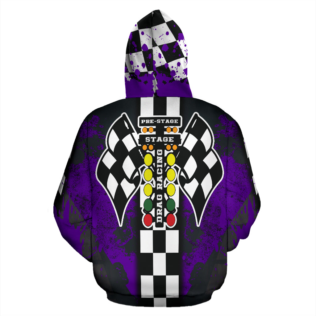 Drag Racing All Over Print Zip Up Hoodie Purple