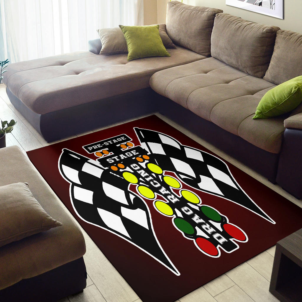 Drag Racing Maroon Flag Rug