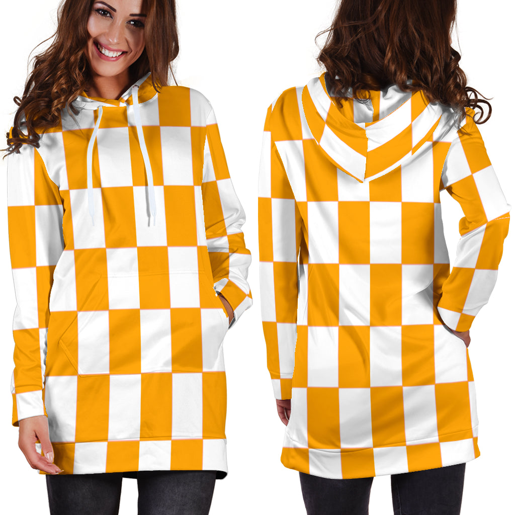Racing Checkered Flag Hoodie Dress Orange