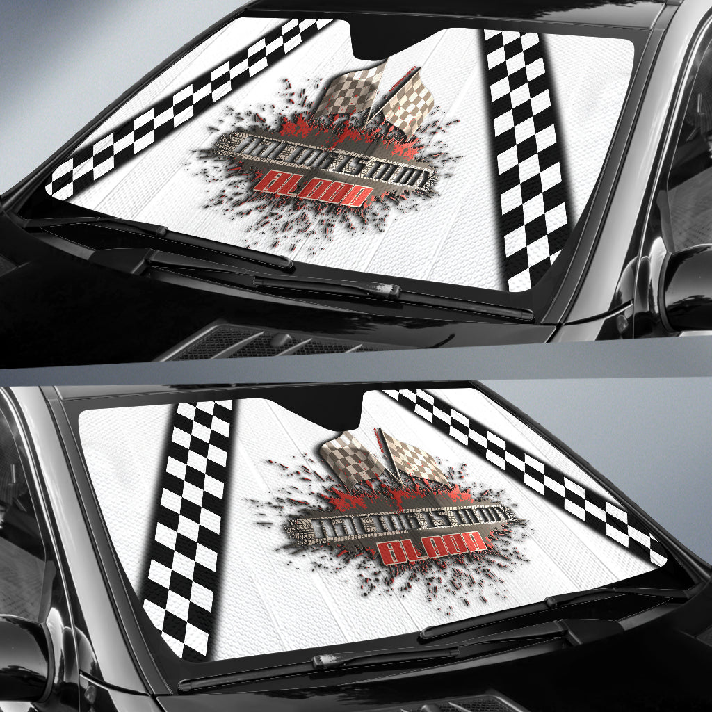 Racing Is In My Blood Windshield Sun Shade White