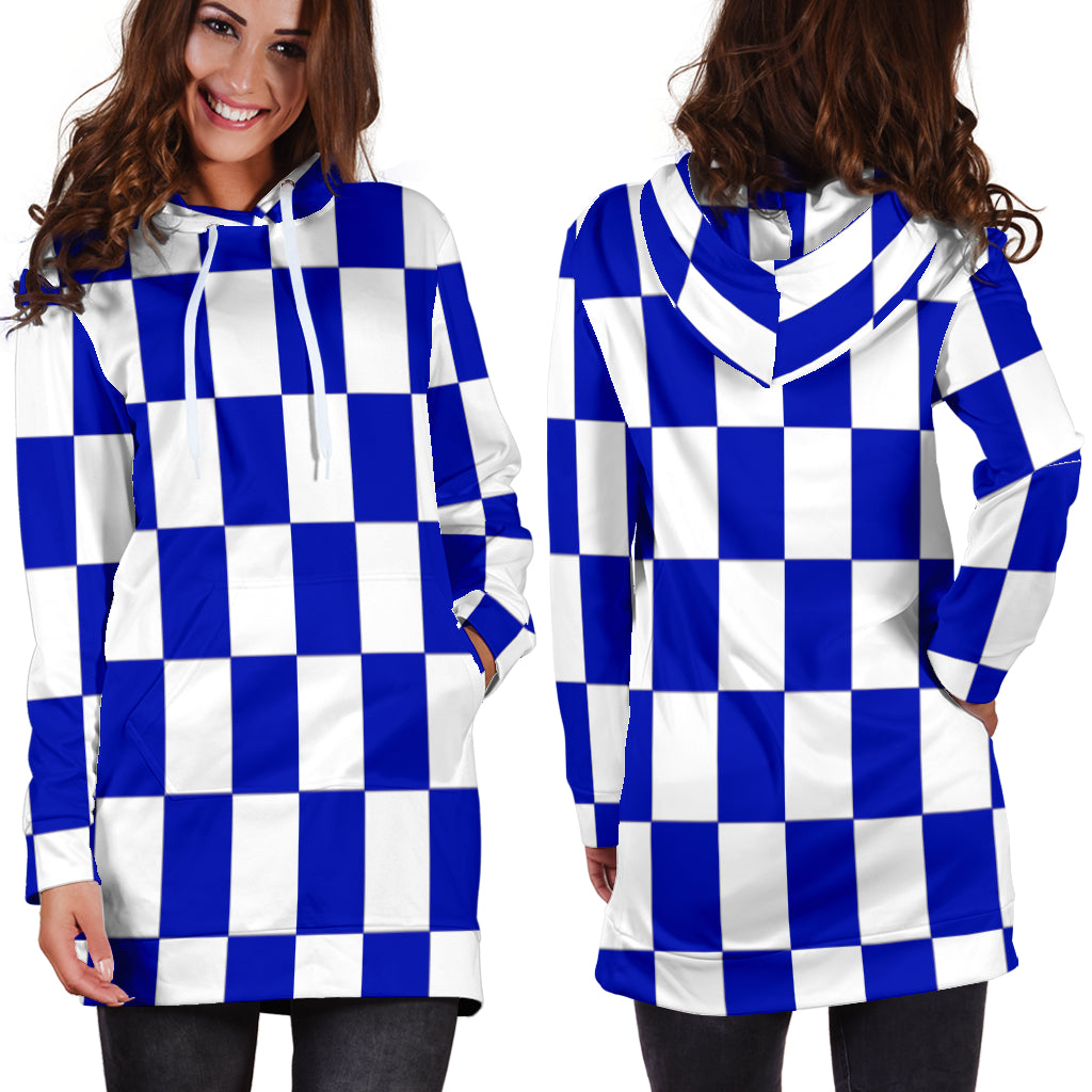 Racing Checkered Flag Hoodie Dress Blue