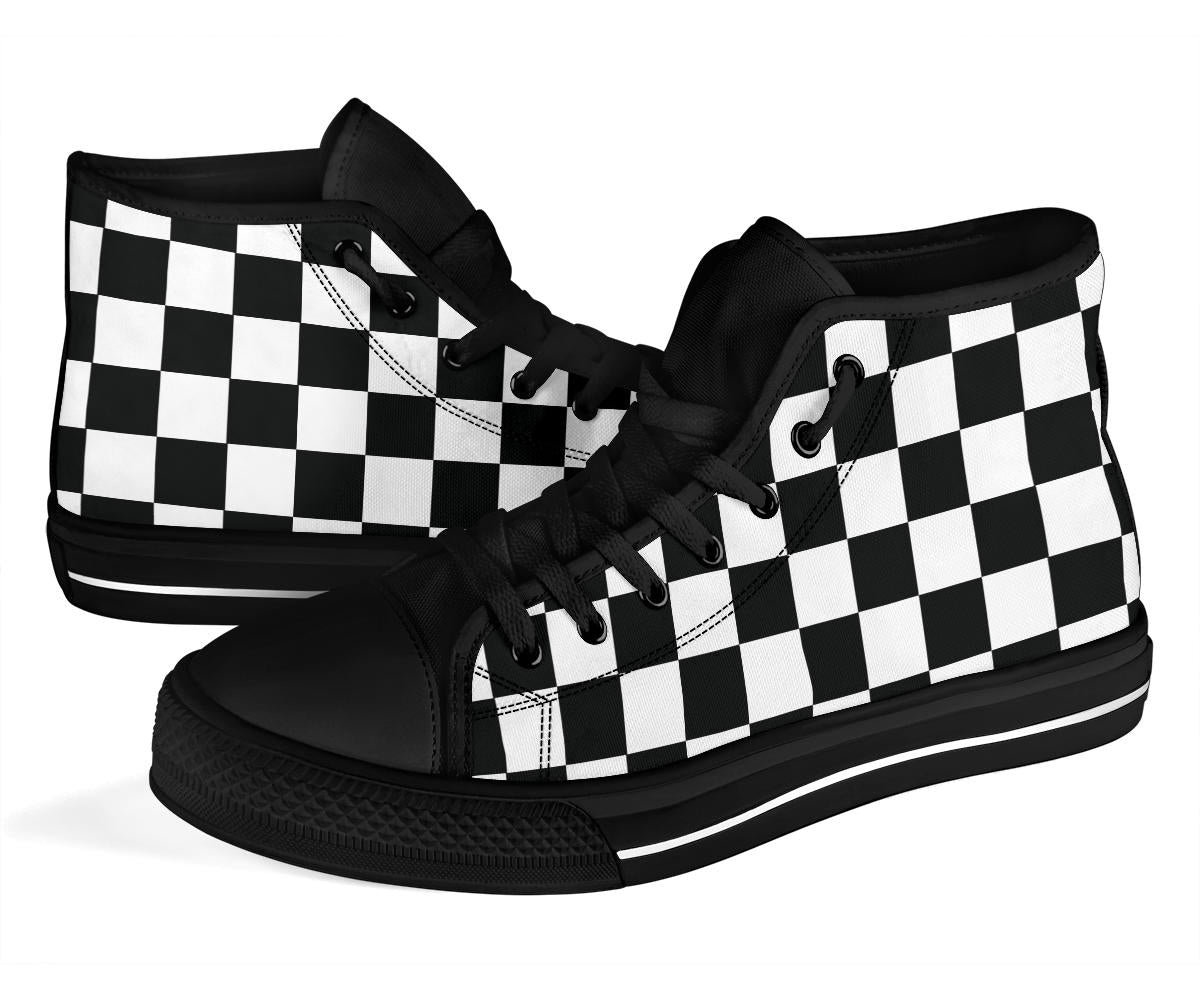 Racing checkered flag high top shoes