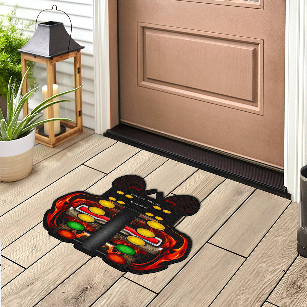 Custom shaped drag racing door mat