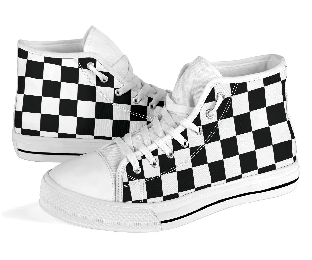 Racing checkered flag high top shoes