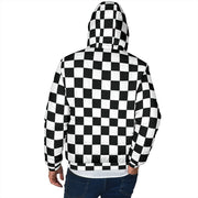 Racing checkered padded hooded jacket