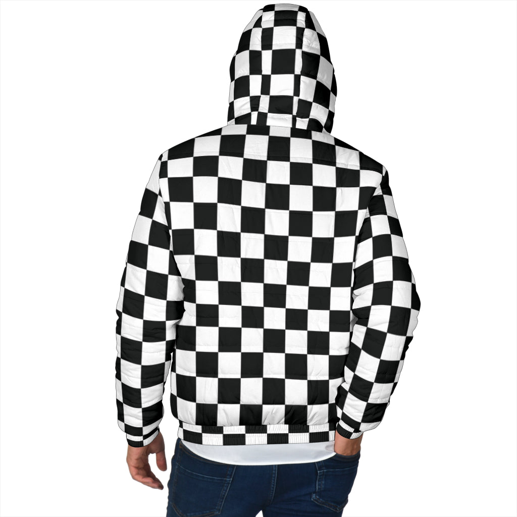 Racing checkered padded hooded jacket