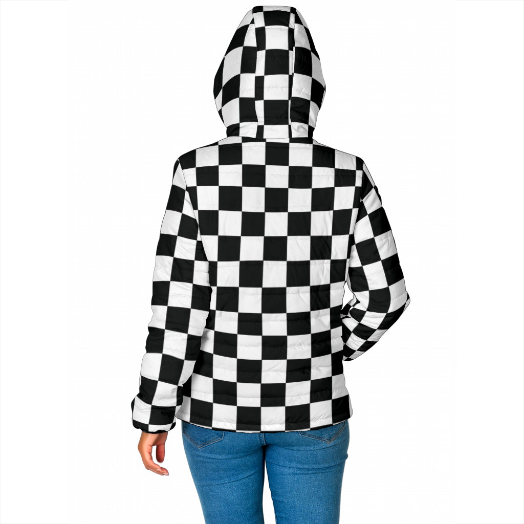 Racing checkered padded hooded jacket
