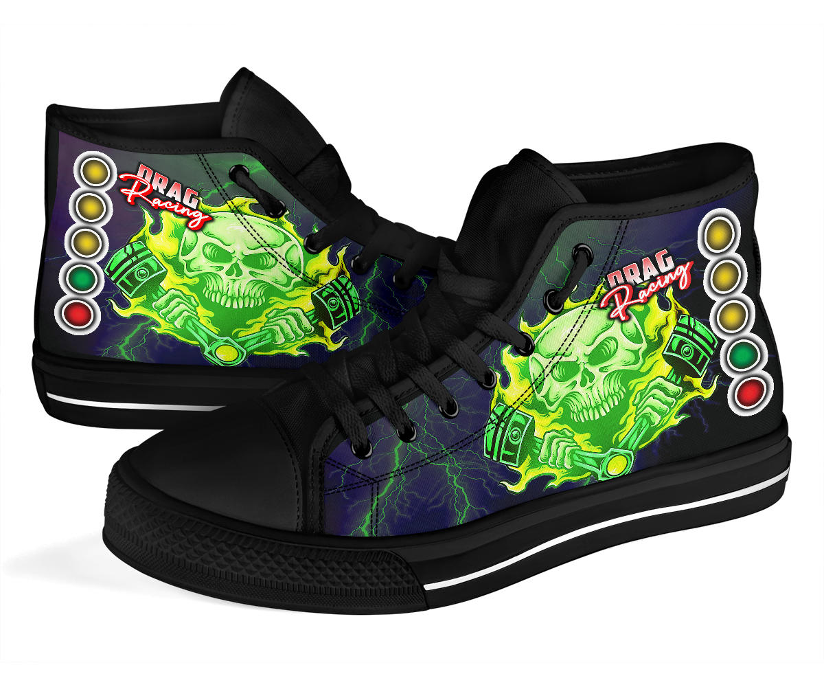 Drag Racing Skull Thunder High Top Shoes