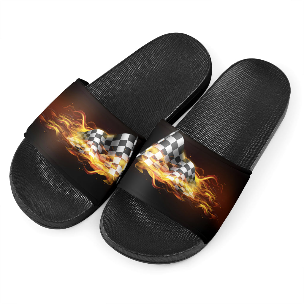 racing checkered flag slide sandals
