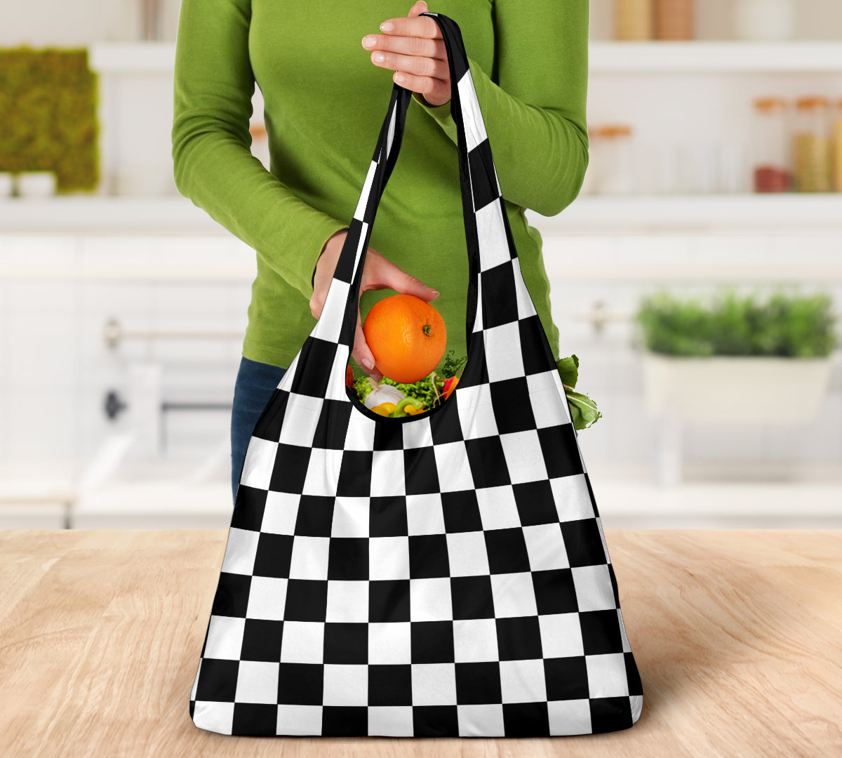 Racing Checkered Grocery Bags